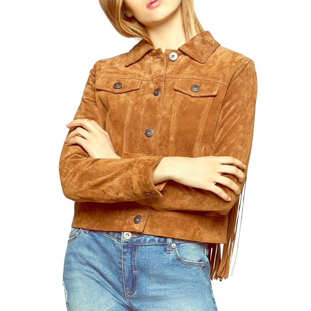 NEW BCBGeneration Braided Fringe Suede Jacket